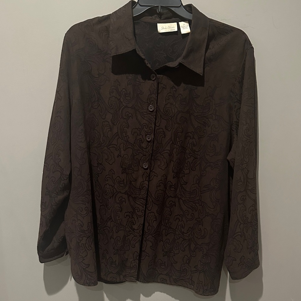Studio Works Dark Brown Patterned Women's Button Down Shacket